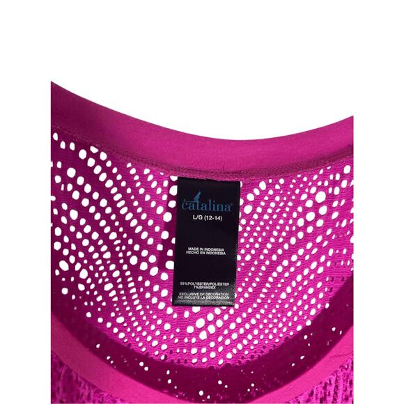 Catalina Large Women's Crochet Resortwear Cruise Boho Hot Pink Swim Cover Up - Picture 5 of 6